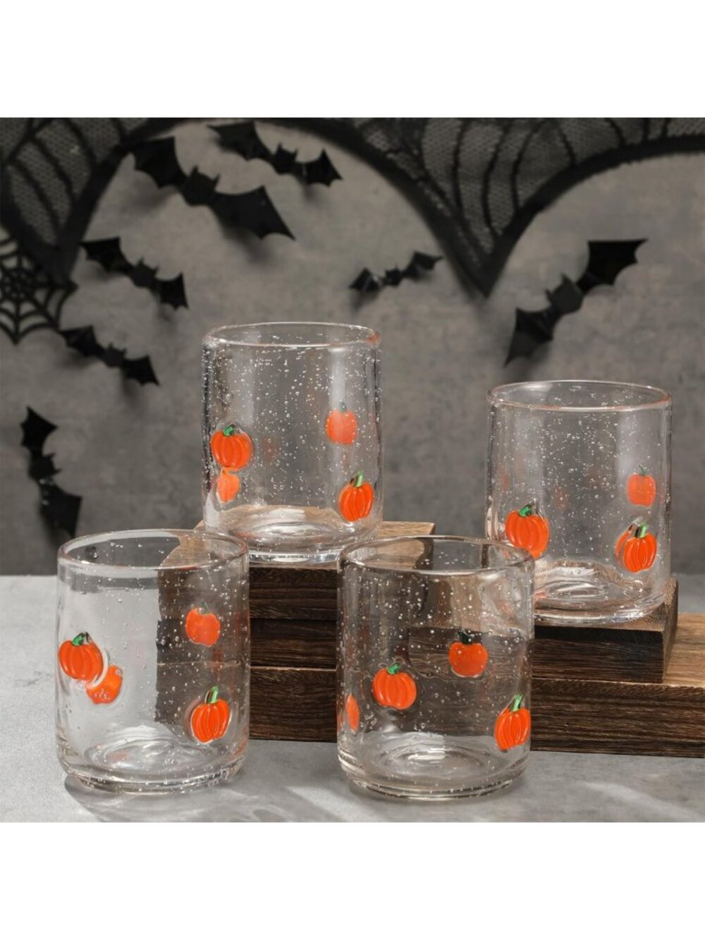 Set of 4 Stemless Halloween Pumpkin Glass Cups - Fun Fall Decor & Drinkware
